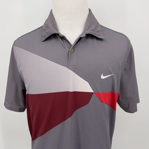 Nike Golf Tour Performance Men's Polo Shirt M Medium Gray Red Maroon - Picture 1 of 7